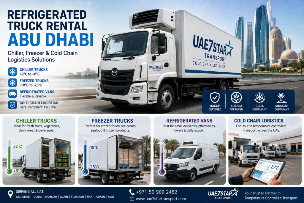 Refrigerated Truck, Chiller Van and Open Pickup Truck Rental. UAE