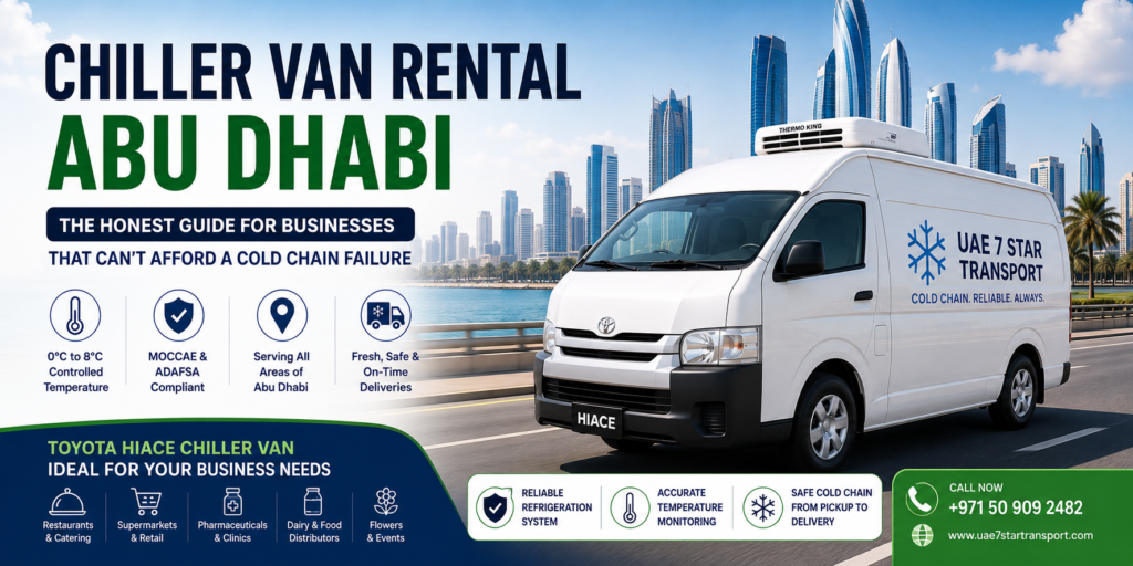 Chiller Van Rental Abu Dhabi, Toyota Hiace Chiller Van, Refrigerated Van Rental, Cold Chain Logistics, Temperature Controlled Transport, Reefer Van UAE, Food Delivery Van, Pharmaceutical Transport, Frozen Food Transport, Dairy Transport, Catering Transport, Floral Transport, Cold Chain UAE, Abu Dhabi Logistics, UAE7Star Transport,
